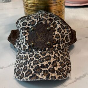 Upcycled Lv Leopard Print Cap with Brown Accents